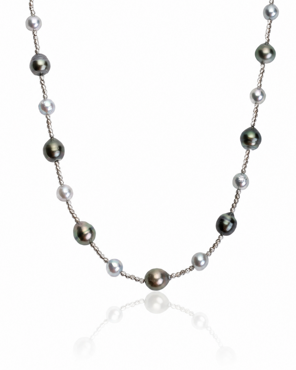 Mosaic Tahitian and Akoya pearl necklace in sterling silver