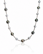 Mosaic Tahitian and Akoya pearl necklace in sterling silver