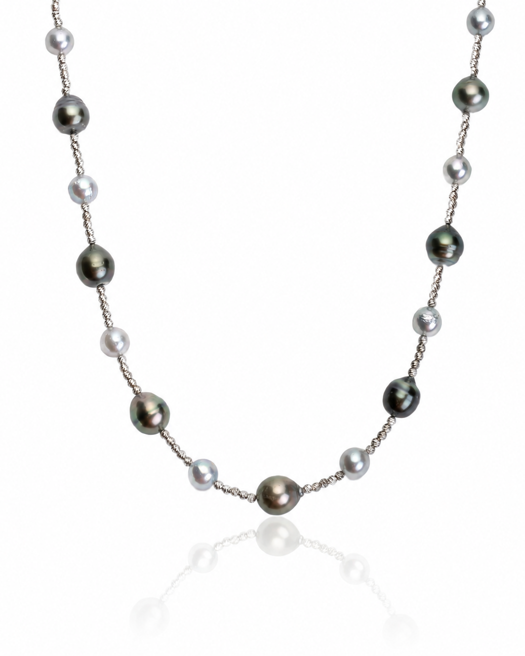 Mosaic Tahitian and Akoya pearl necklace in sterling silver